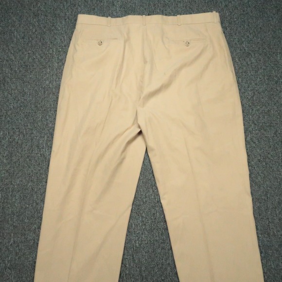 VINTAGE Polo Ralph Lauren Pants Men 42x30 Khaki Tan Silk Cotton Pleated Cuffed - Picture 4 of 10